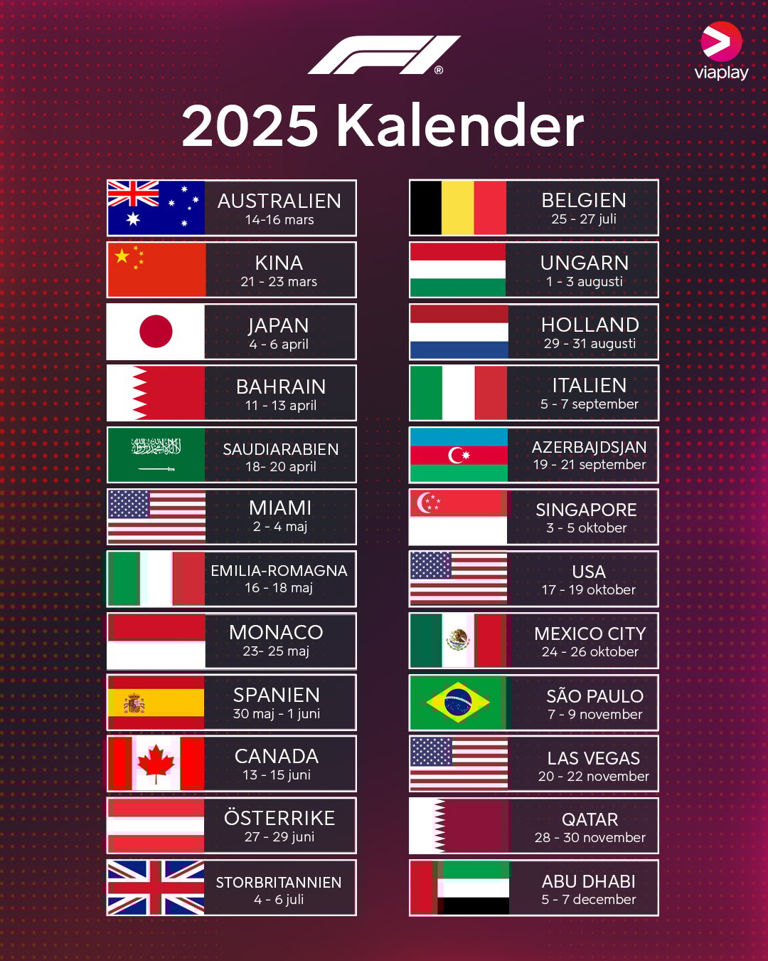 f1 kalender 2025